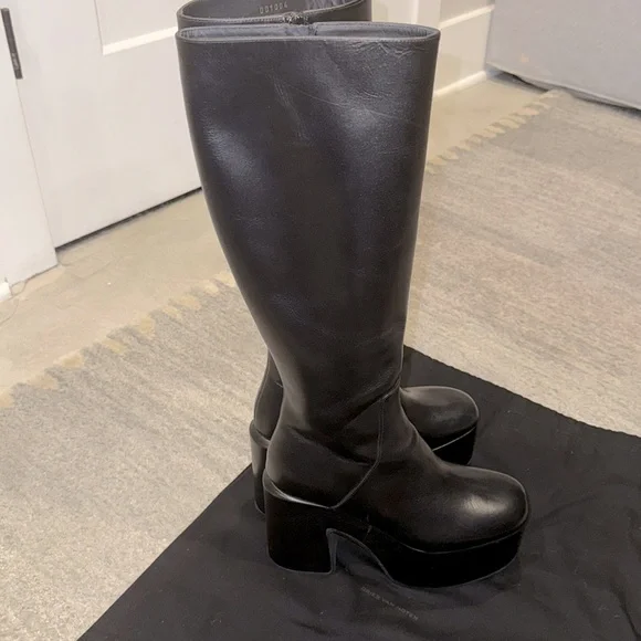 Dries Van Noten Women's Black Leather Platform Boots Size 39 1/2 - Picture 8 of 8